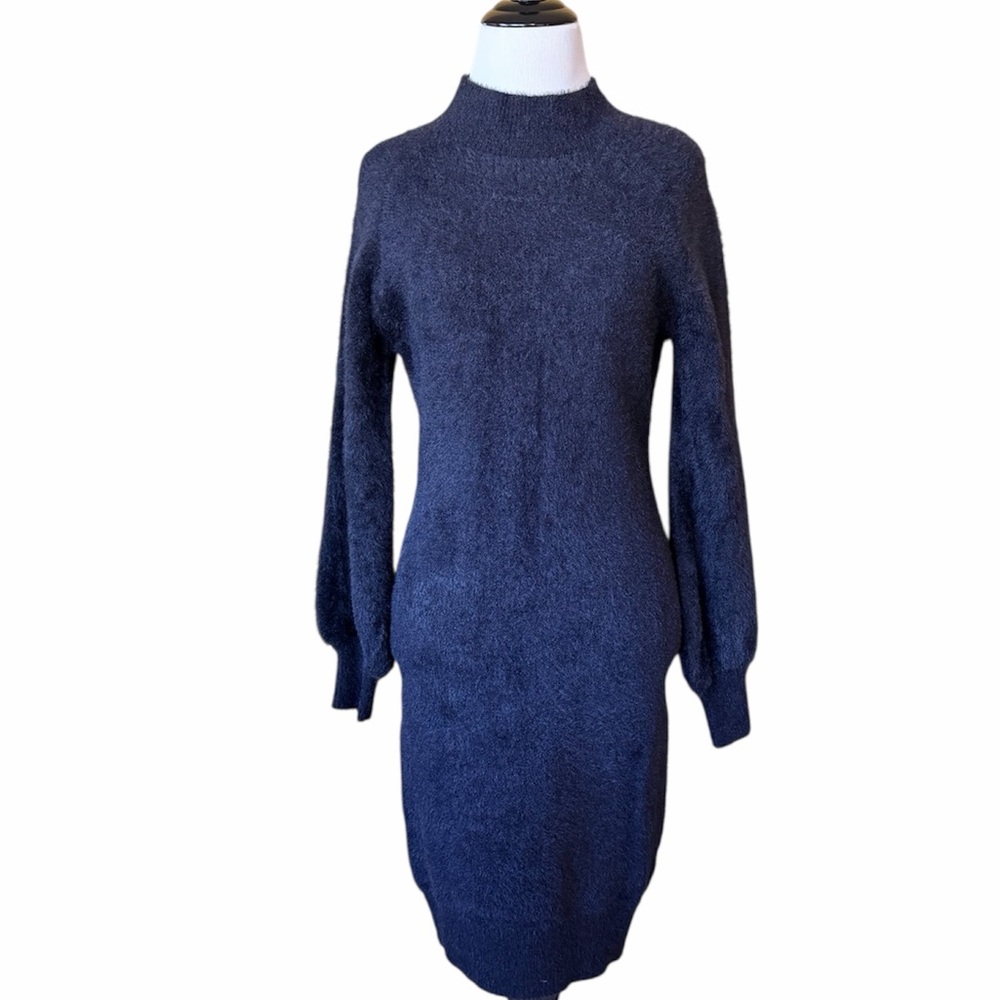 Fitted Black Soft Fuzzy Sweater Dress